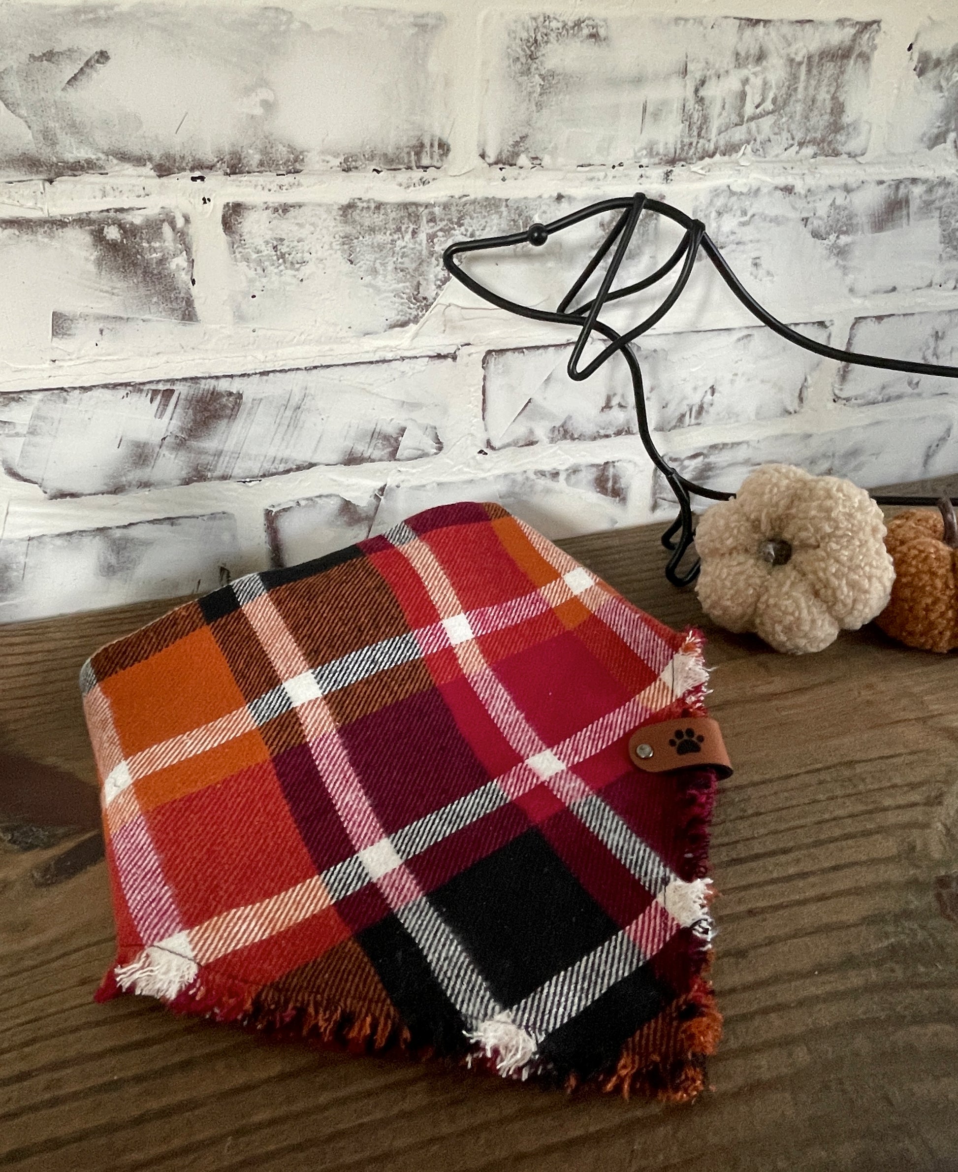 Burgundy Fall Plaid Scrunchie  Bandana