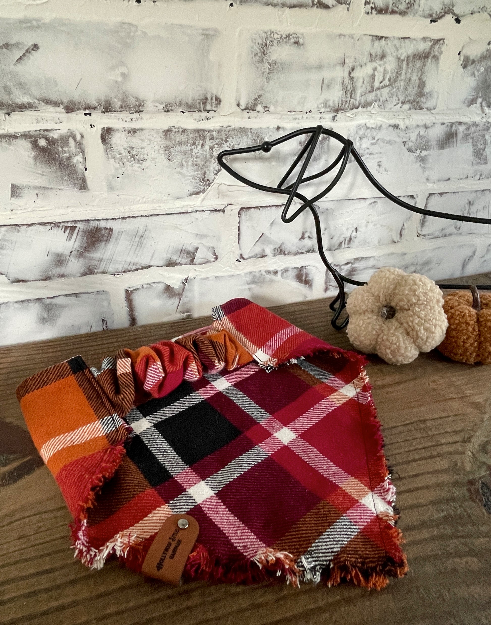 Burgundy Fall Plaid Scrunchie  Bandana