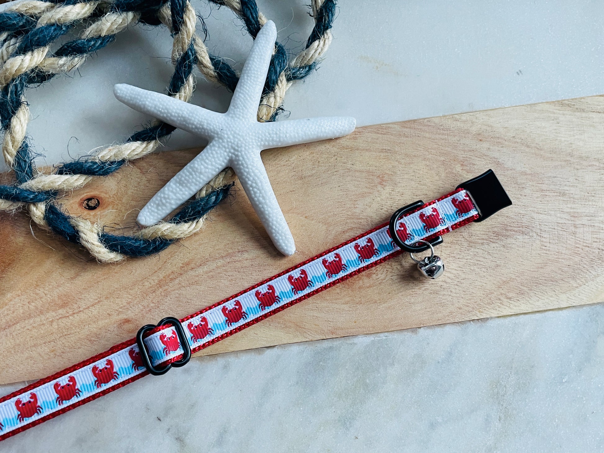 Nautical Beach Cat Collar - Crab or Lobster Print