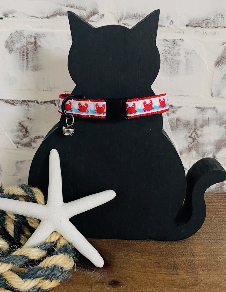Nautical Beach Cat Collar - Crab or Lobster Print