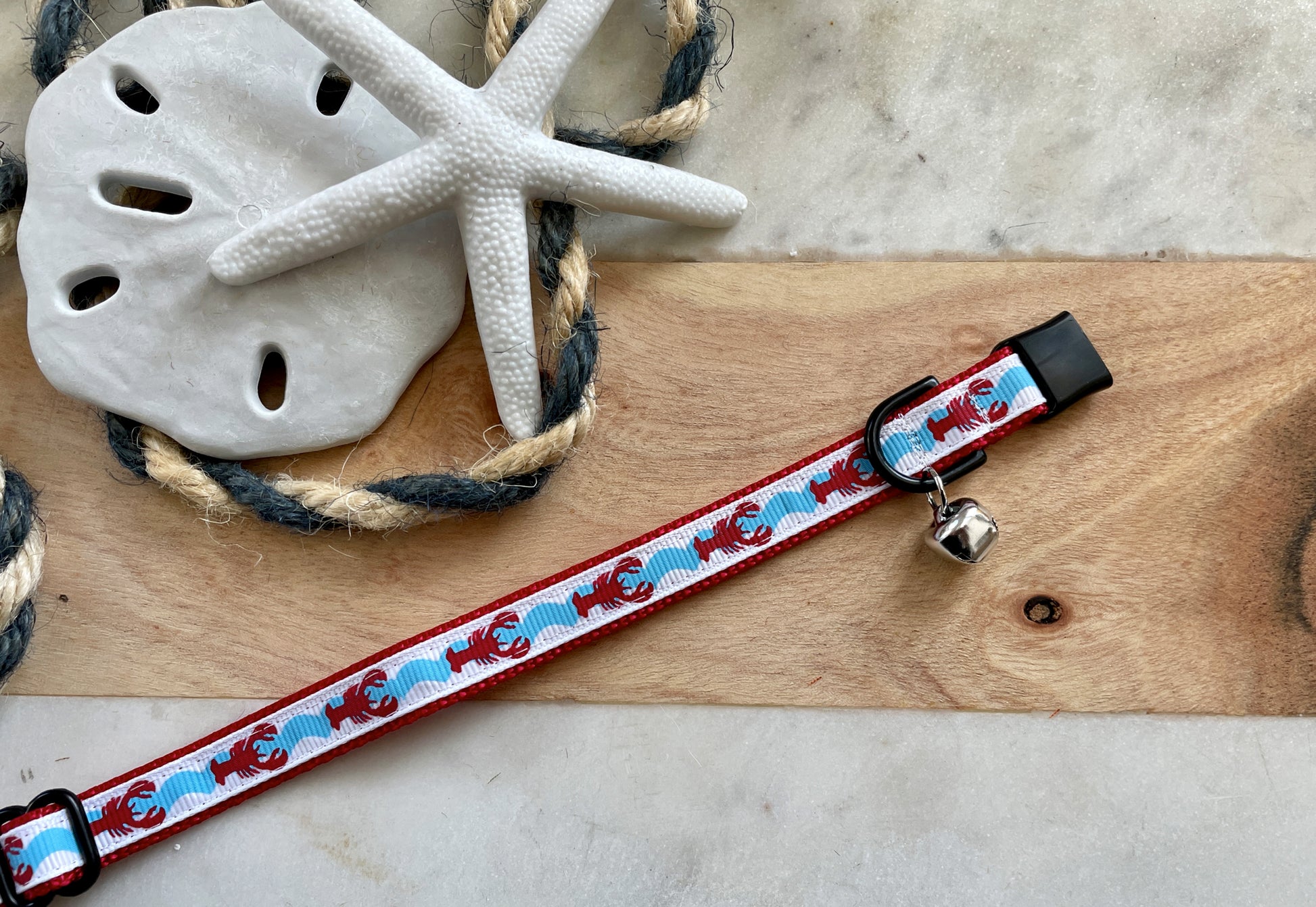 Nautical Beach Cat Collar - Crab or Lobster Print