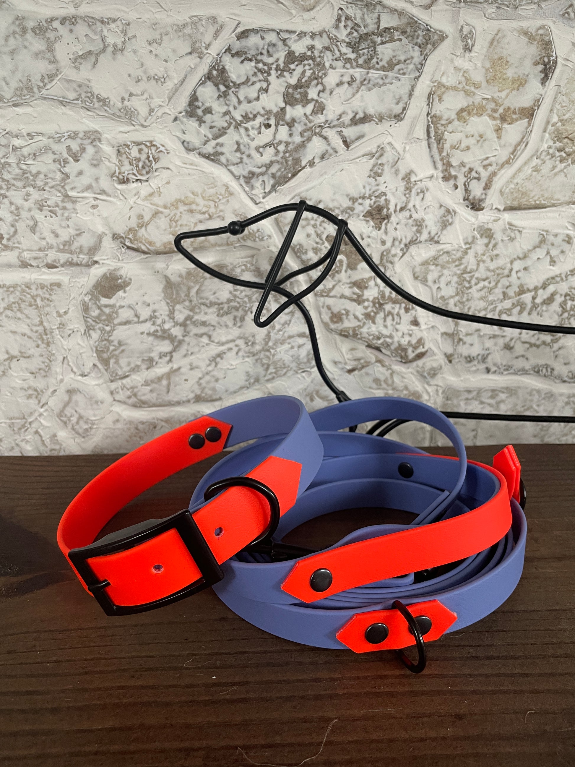 Periwinkle & Neon Orange  - Waterproof Dog Collar