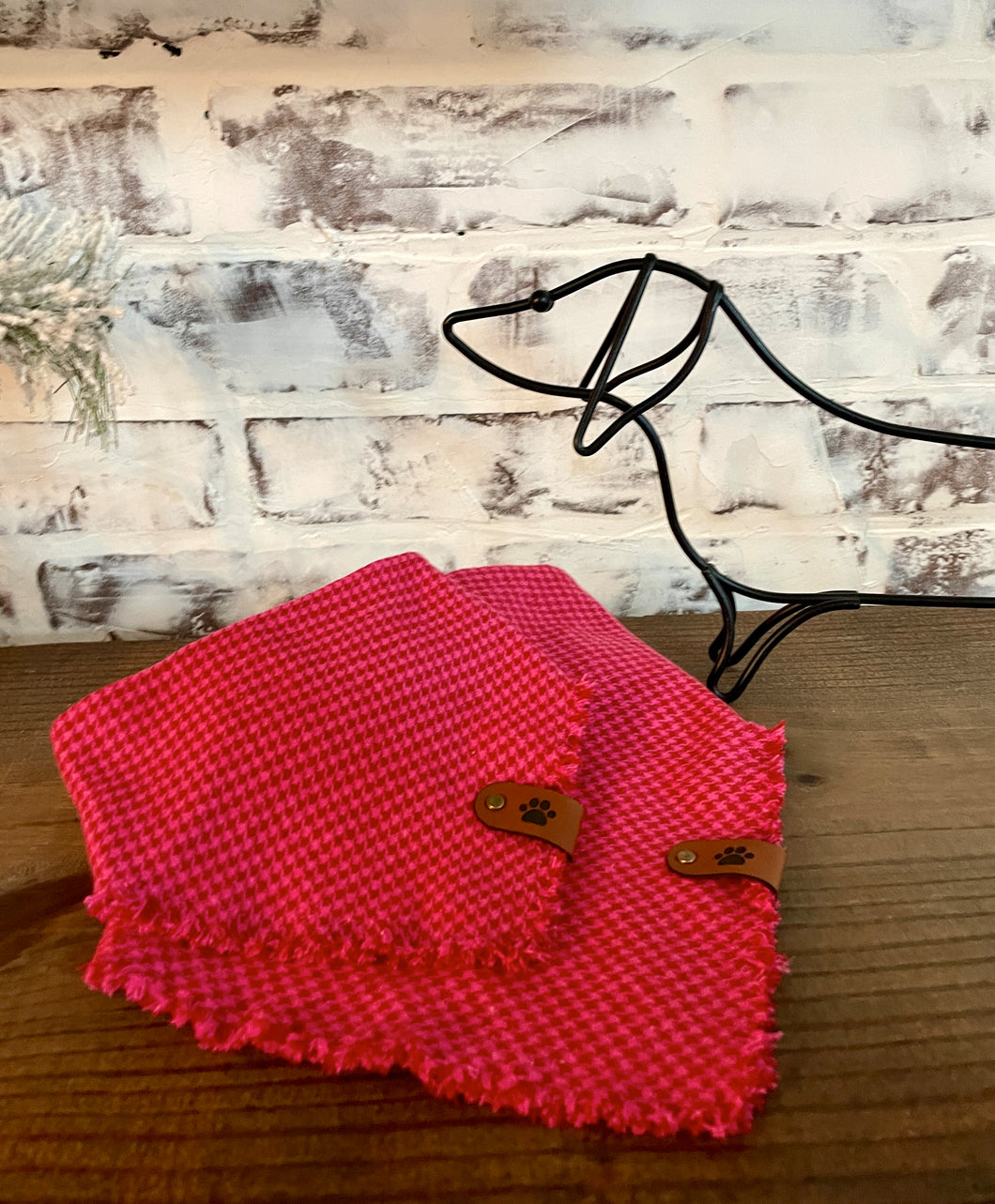 Pink & Red Houndstooth Flannel Bandana