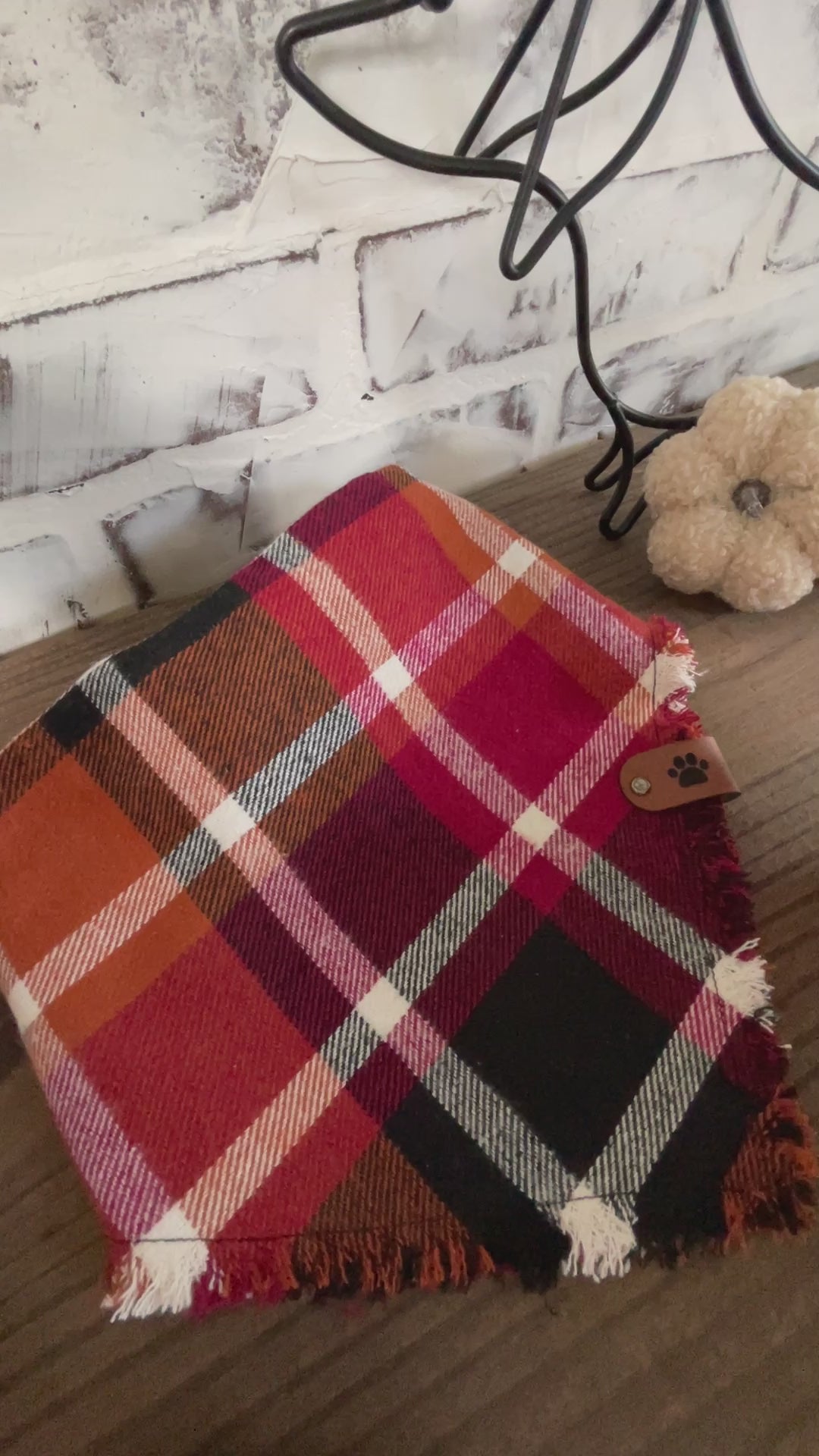 Burgundy Fall Plaid Scrunchie  Bandana